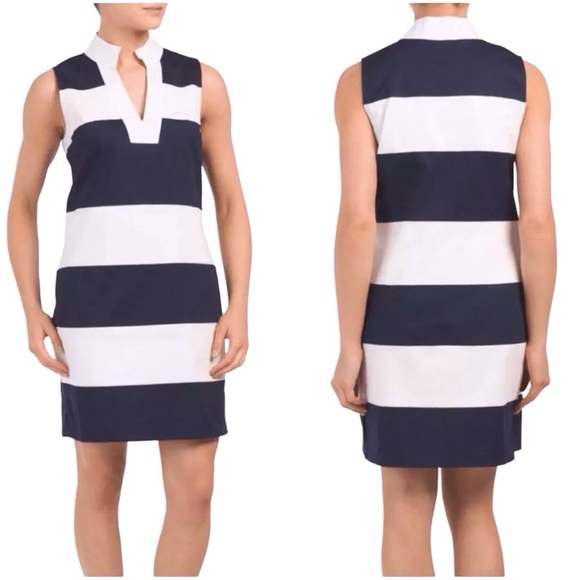 Sail To Sable XS Cotton Block Stripe Sleeveless Tunic Shift Dress Nautical - Picture 1 of 10